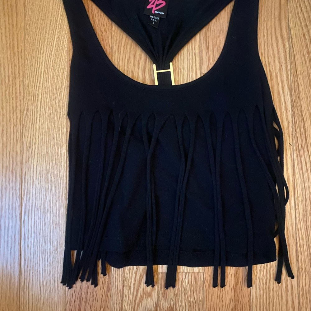 2B Bebe Black Cut Out Crop Tank Top